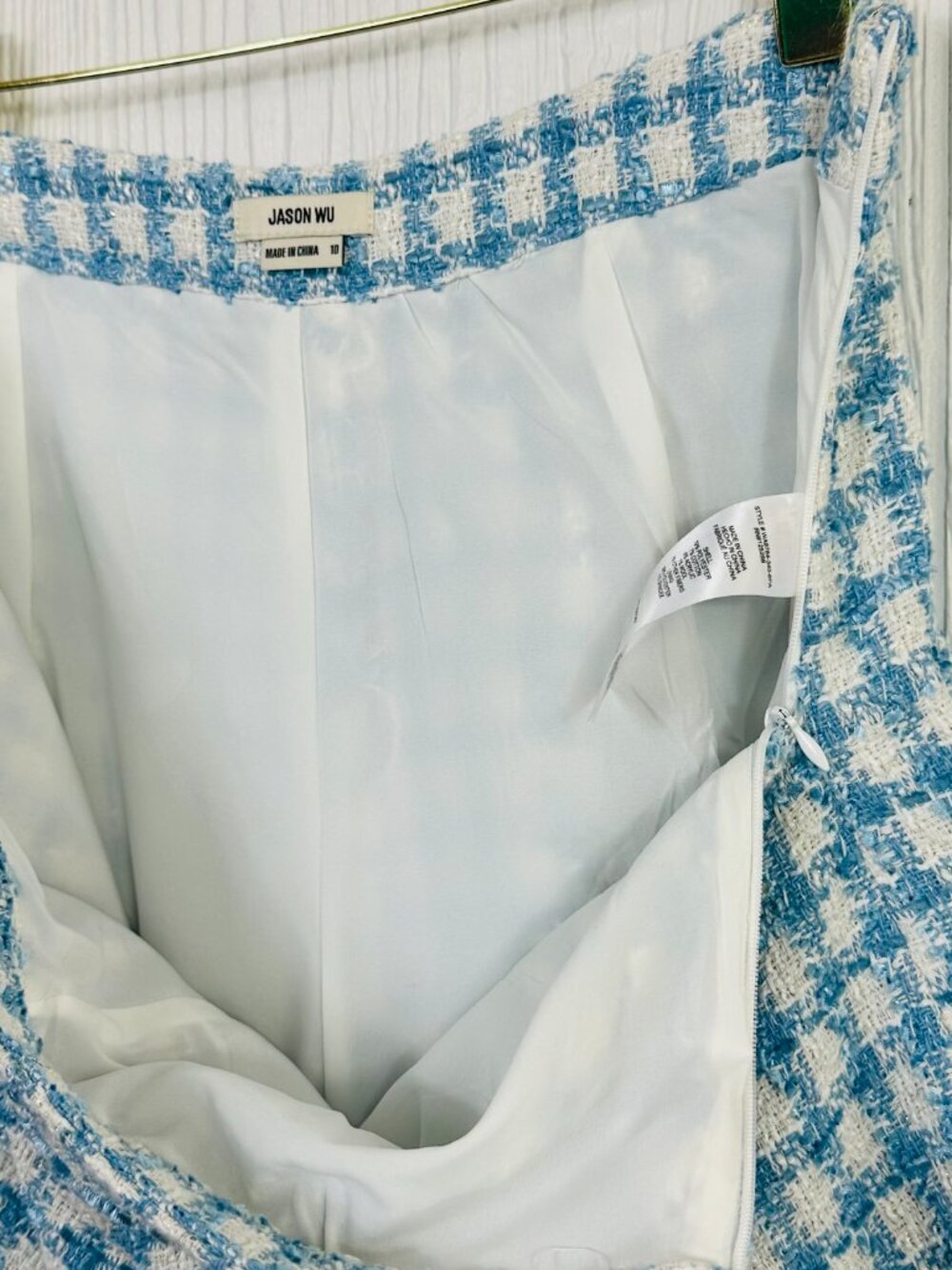 Jason Wu Tweed Skirt Set Blue Plaid Jacket & Mini Skirt Designer Luxe Size 10 - Picture 8 of 9